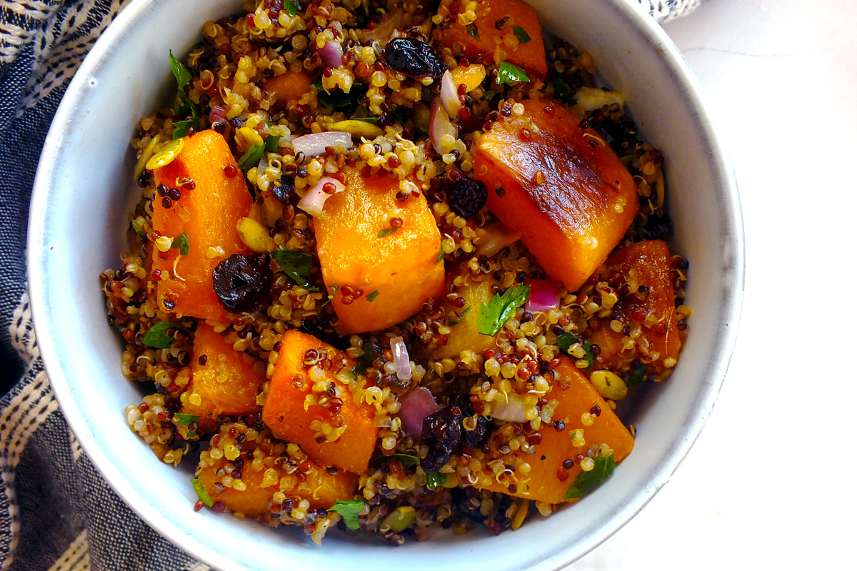 Butternut Squash and Cranberry Quinoa Salad in bowl