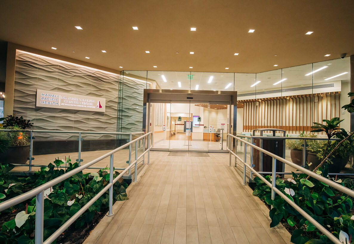 Front entrance of the Dr. James T. Kakuda Cancer Center at Pali Momi Medical Center.