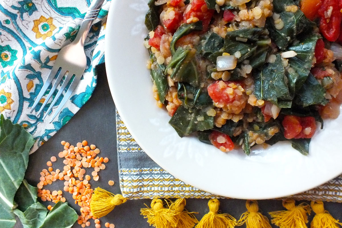 Collard Greens with Lentils, Tomatoes & Spices.