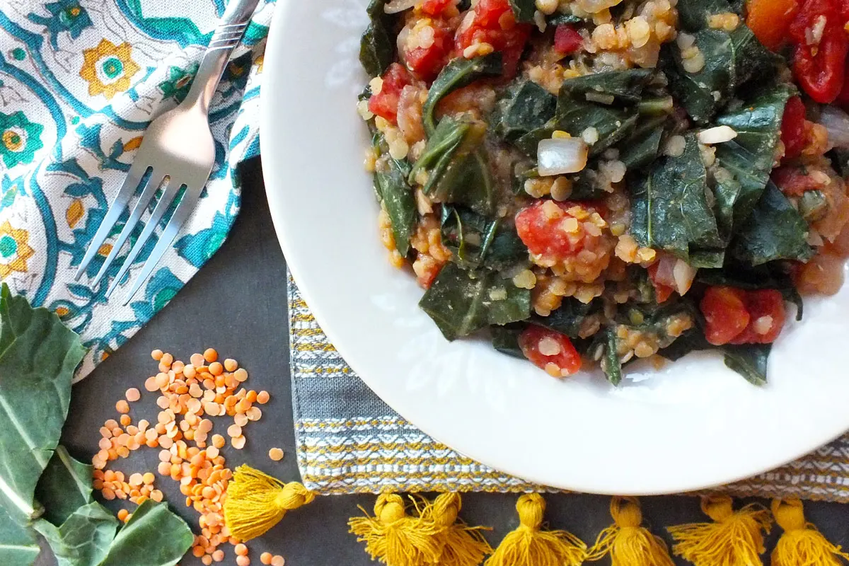 Collard Greens with Lentils, Tomatoes & Spices.