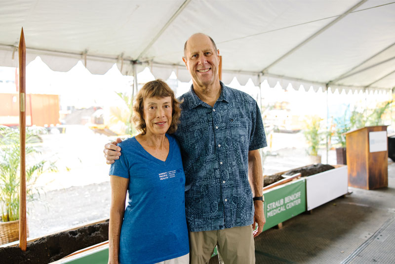 Dr. Burkert and Dr.Robbins pose together at the Straub Benioff Medical Center groundbreaking ceremony.
