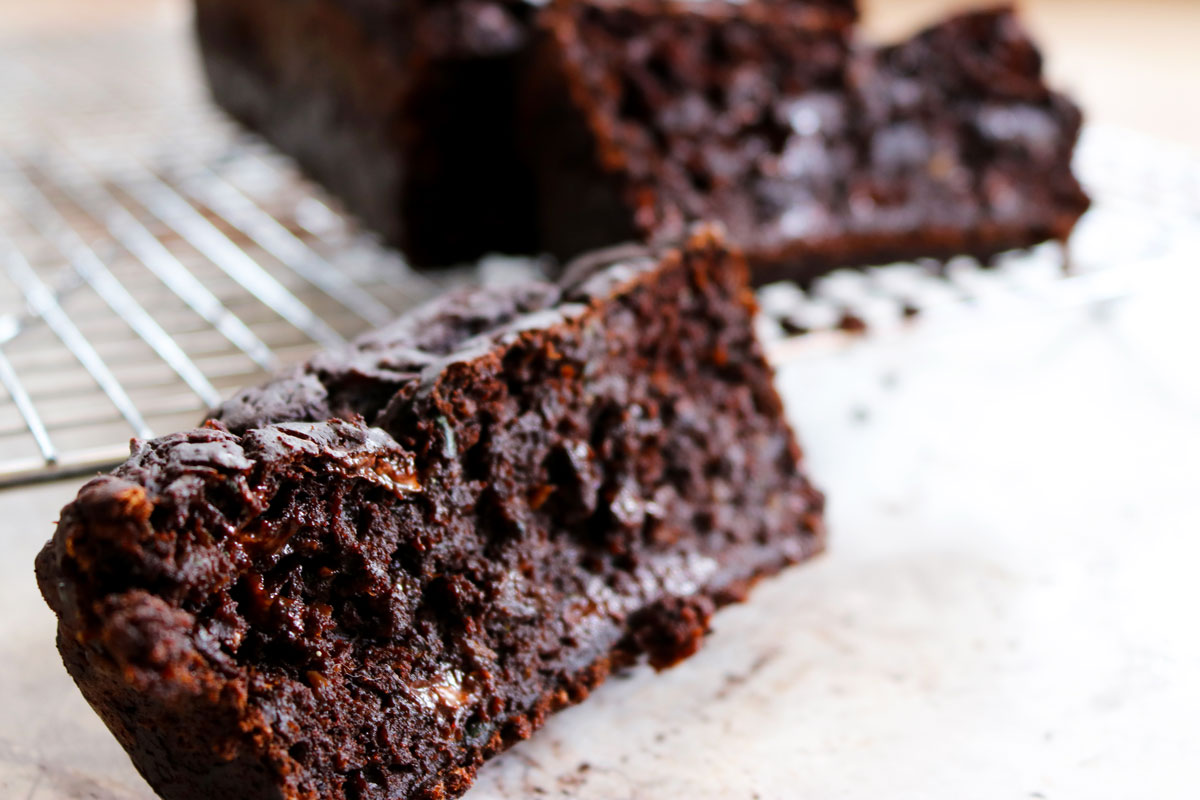 Slices of fresh Chocolate Zucchini Bread.